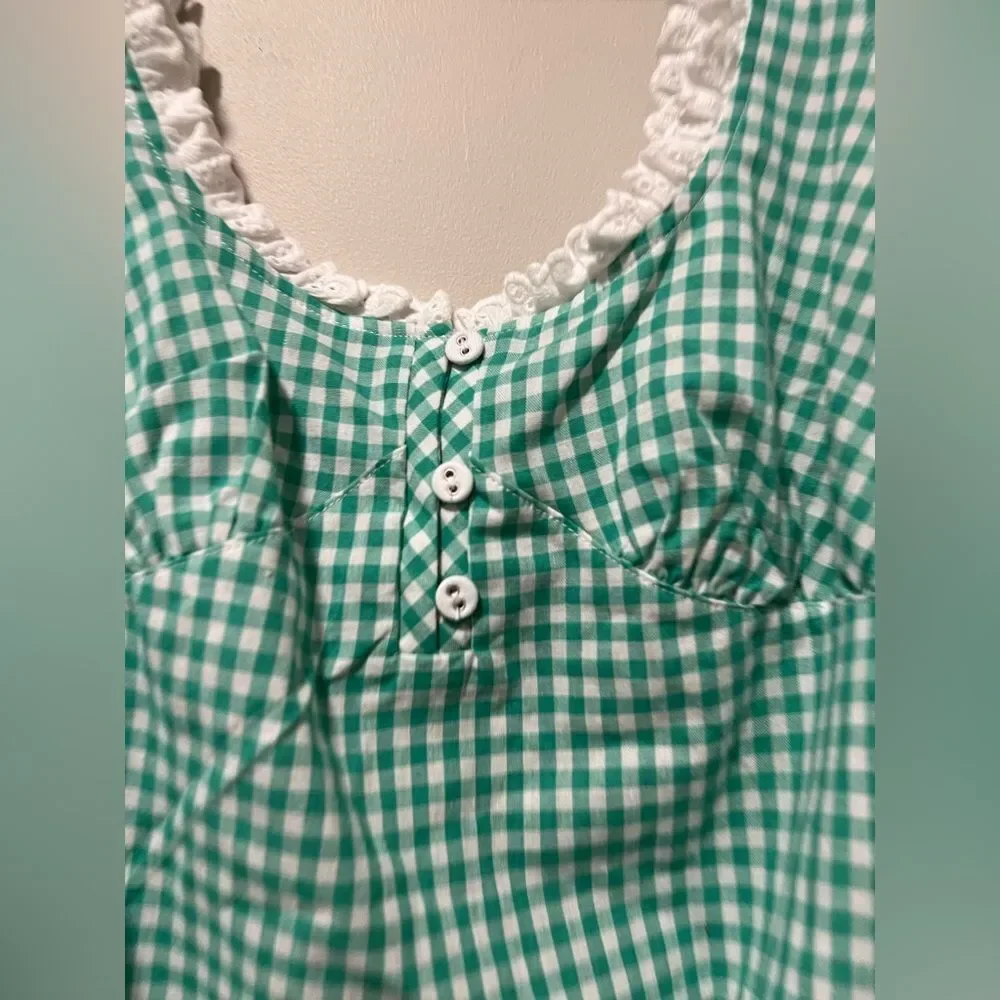 Free People Green Gingham Lace Bodysuit